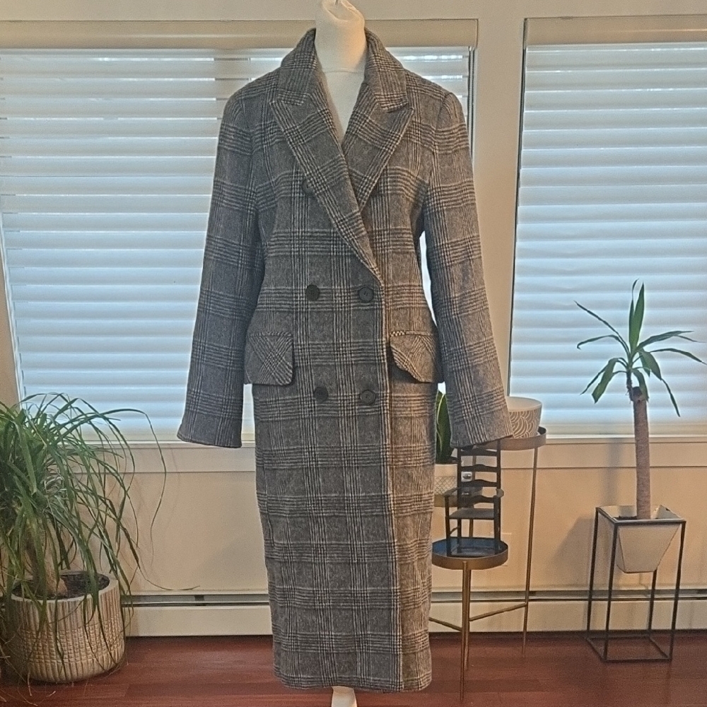 Marron Edition Wool Plaid Double Breasted  Preppy Maxi Womens Coat Size 4
